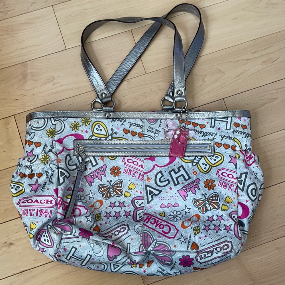 Coach Silver and Pink Graphic Baby Bag